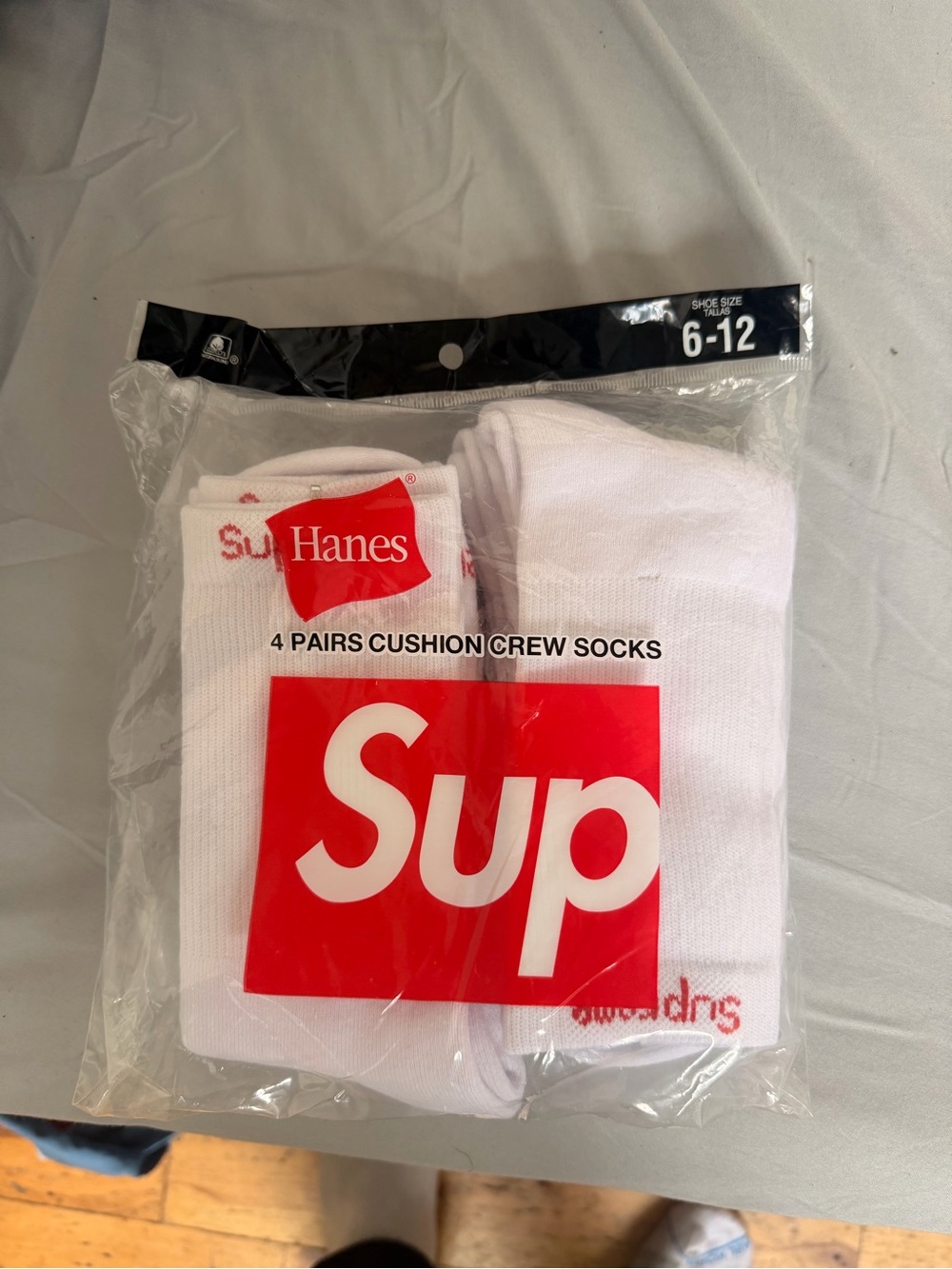Supreme White Crew Socks with Red Logo - 4 Pack